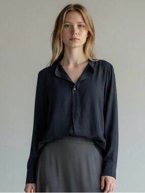 Ralph Lauren Black Button-Down Shirt 100% Mulberry Silk Size 4